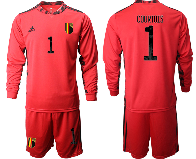 Men 2021 European Cup Belgium red Long sleeve goalkeeper #1 Soccer Jersey1